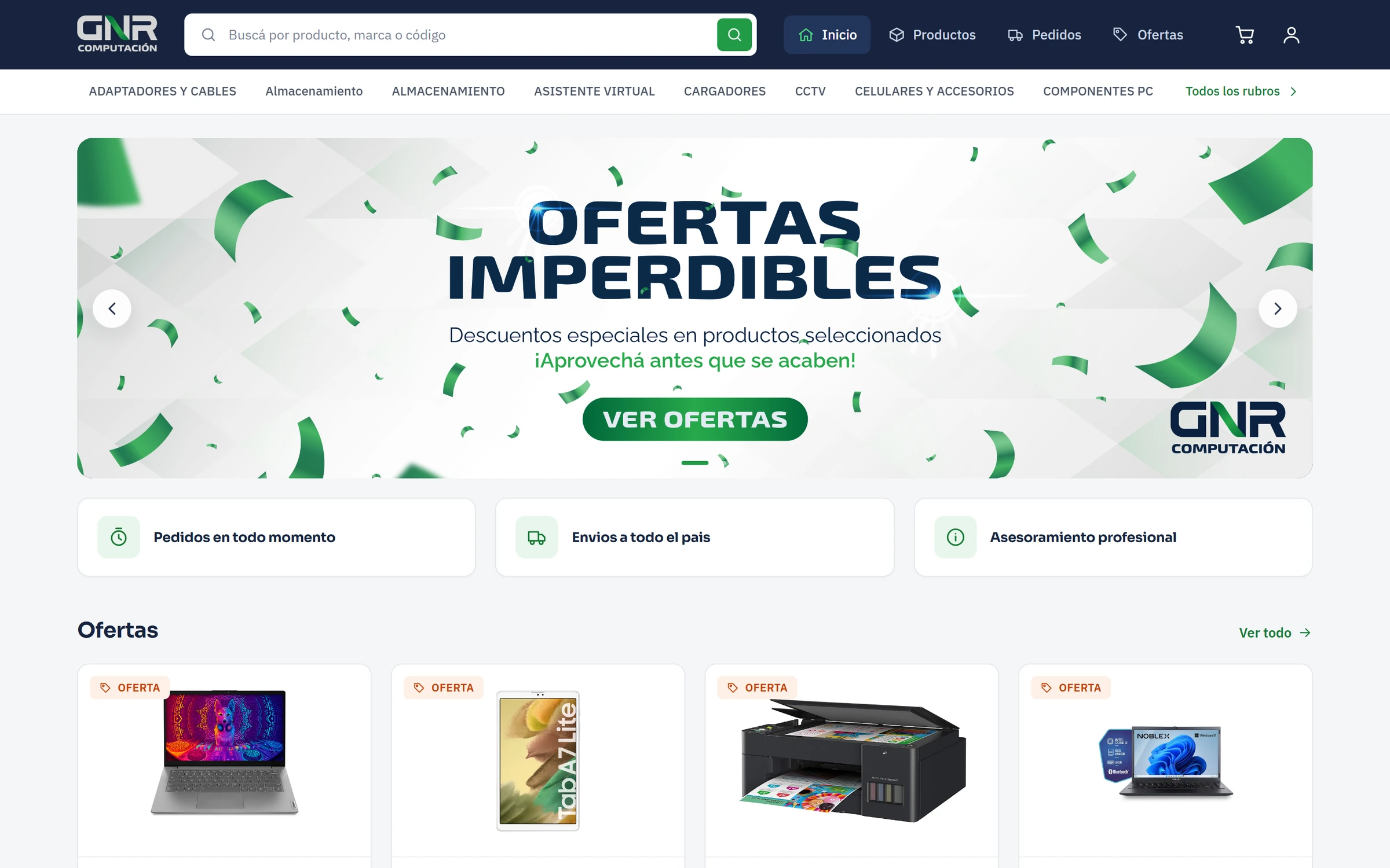 Captura del sitio de GNR Computación en escritorio
